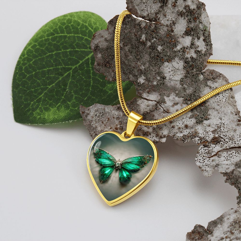 Emerald Butterfly Heart Necklace - Crystallized Collective