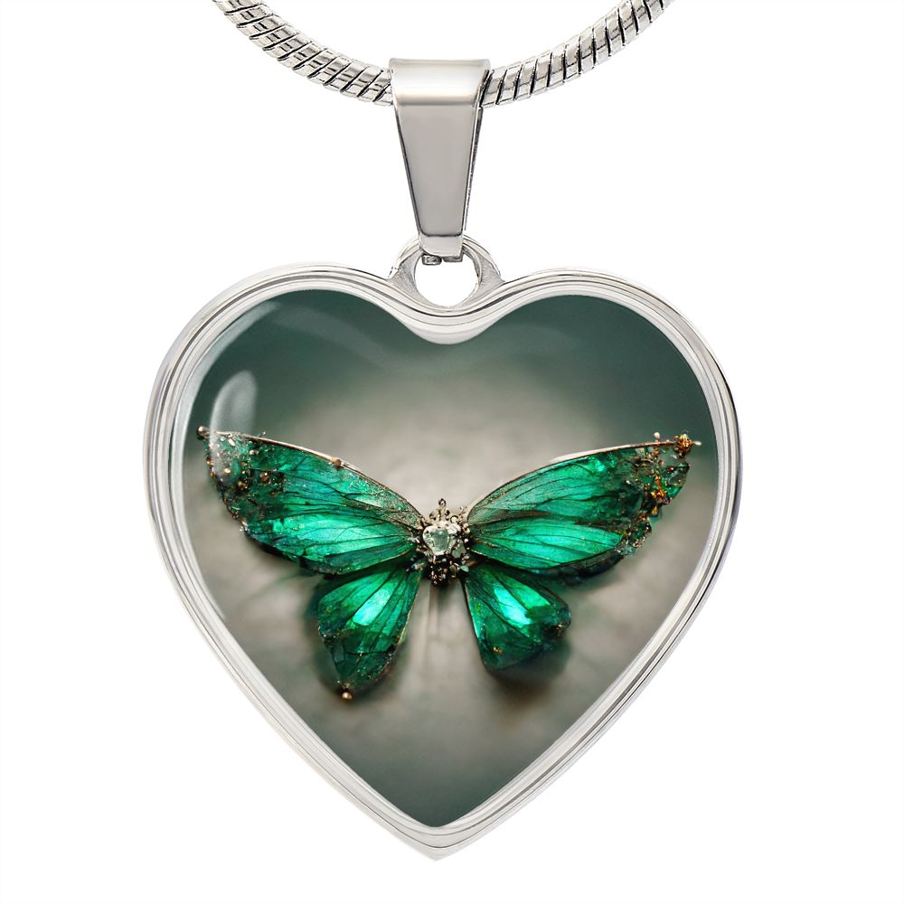 Emerald Butterfly Heart Necklace - Crystallized Collective
