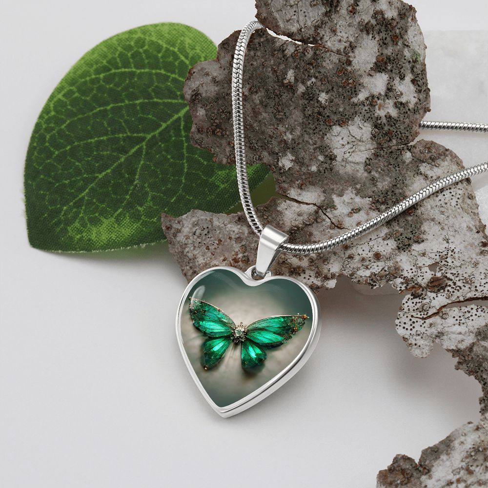 Emerald Butterfly Heart Necklace - Crystallized Collective