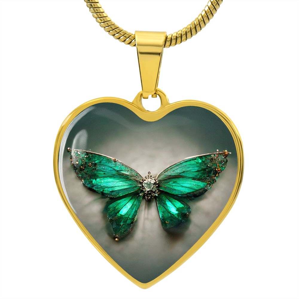 Emerald Butterfly Heart Necklace - Crystallized Collective