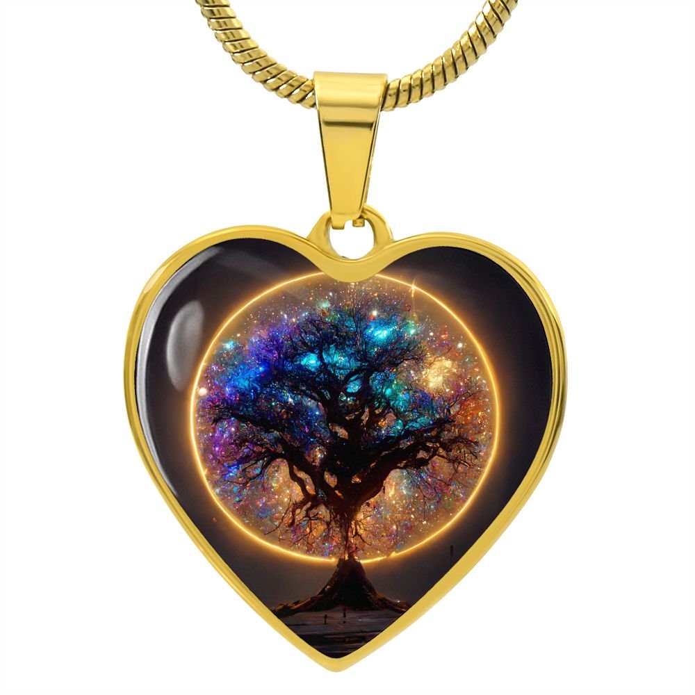 Glowing Galaxy Tree of Life Heart Necklace - Crystallized Collective
