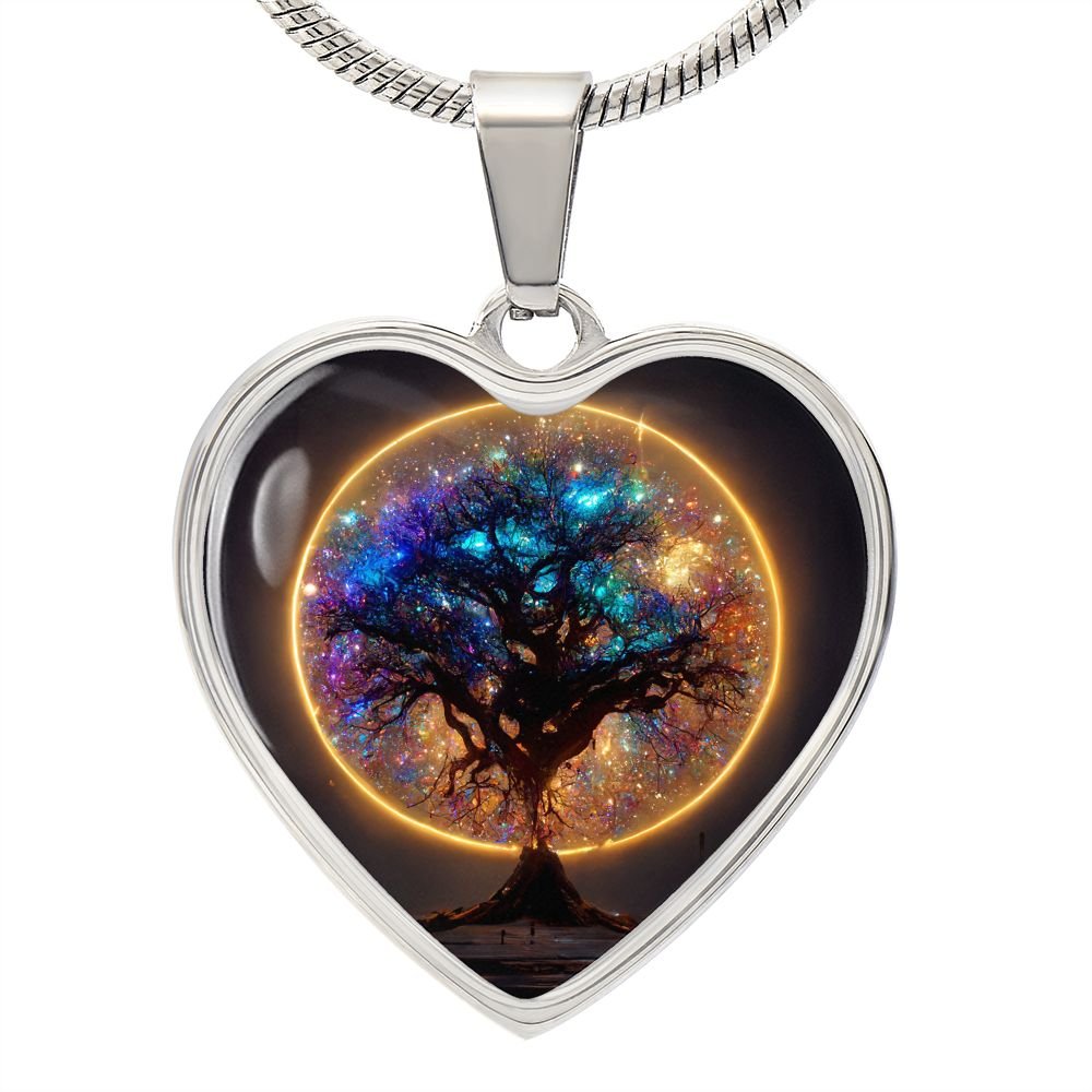Glowing Galaxy Tree of Life Heart Necklace - Crystallized Collective
