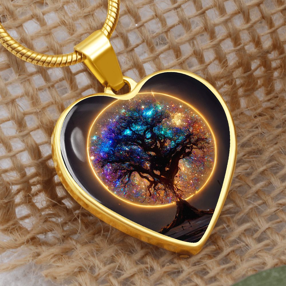 Glowing Galaxy Tree of Life Heart Necklace - Crystallized Collective