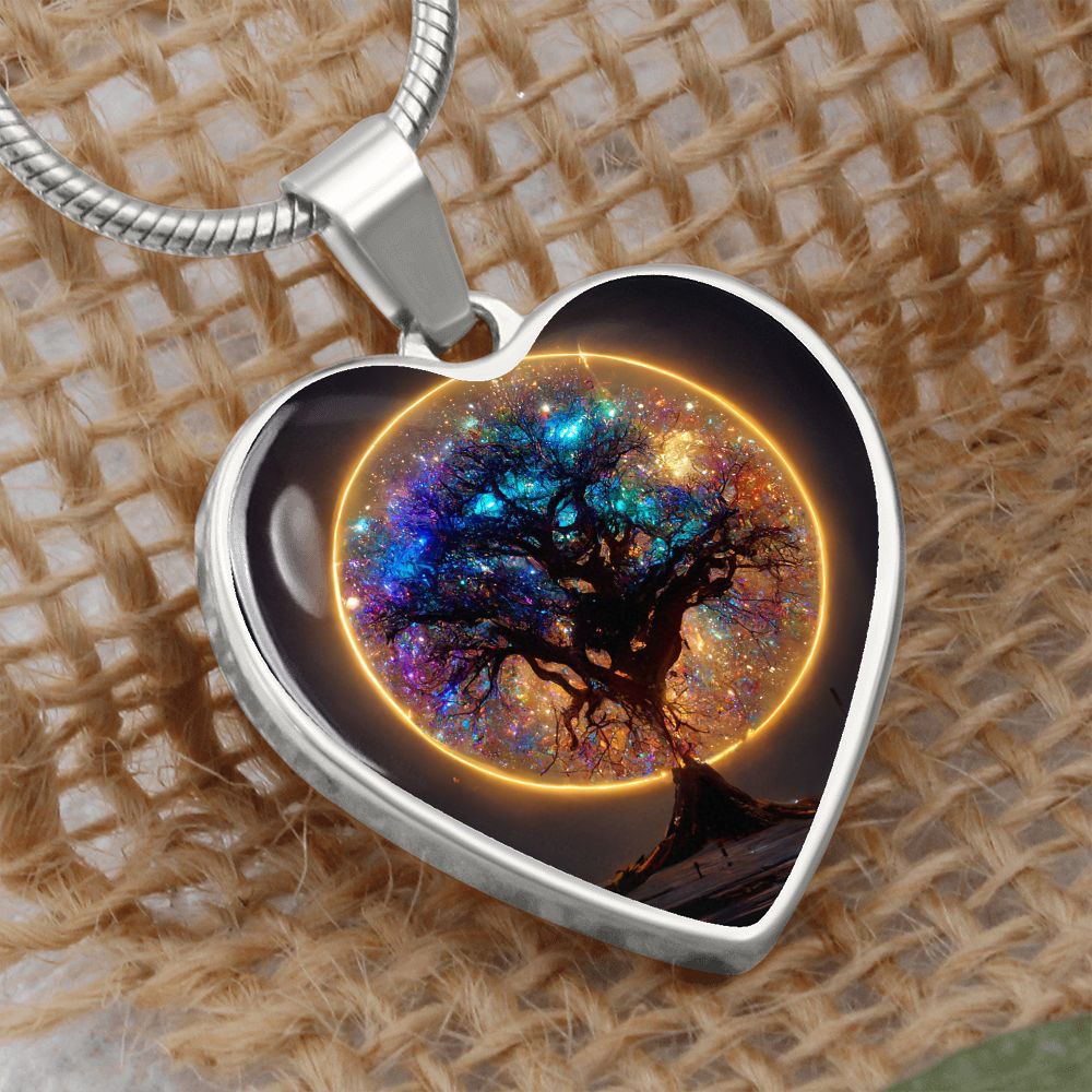 Glowing Galaxy Tree of Life Heart Necklace - Crystallized Collective