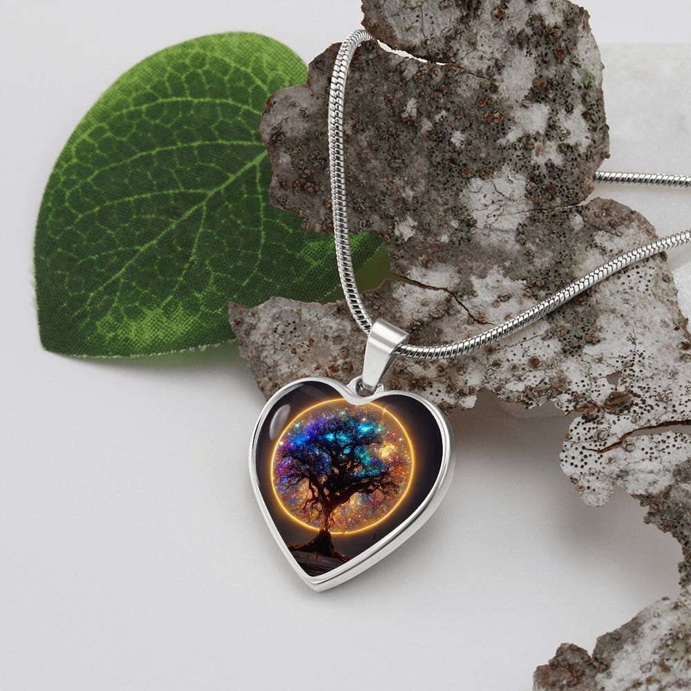 Glowing Galaxy Tree of Life Heart Necklace - Crystallized Collective