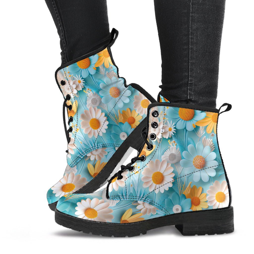 Cute Colorful Daisy Pattern Print Men Women Leather Boots main image 1