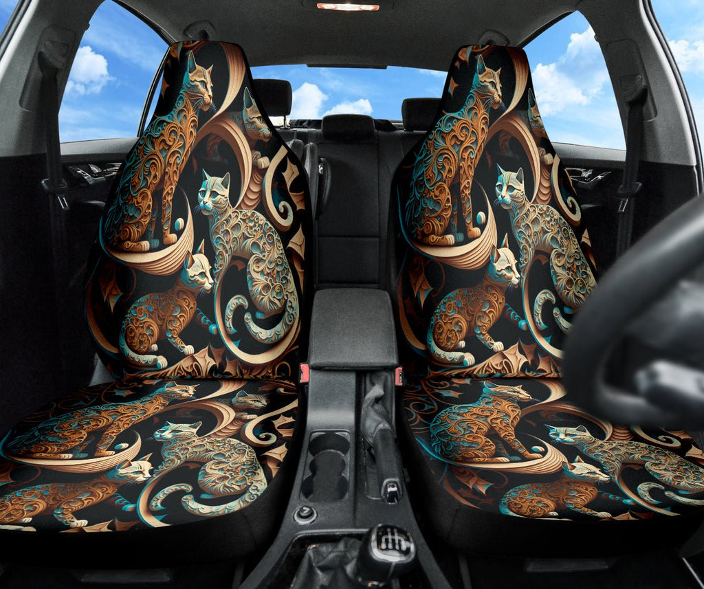 Love Turquoise Cat Print Car Seat Covers