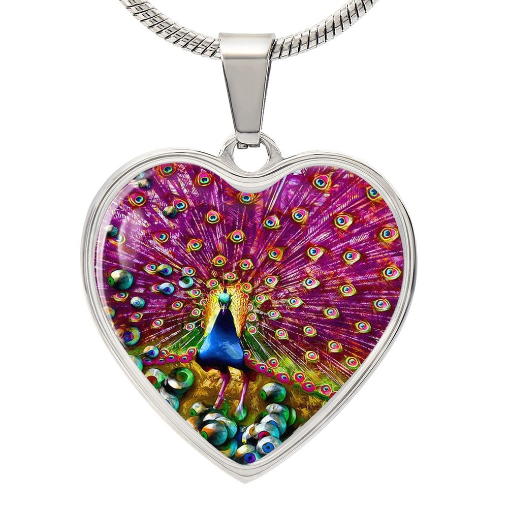 Peacock 1 Heart Necklace - Crystallized Collective