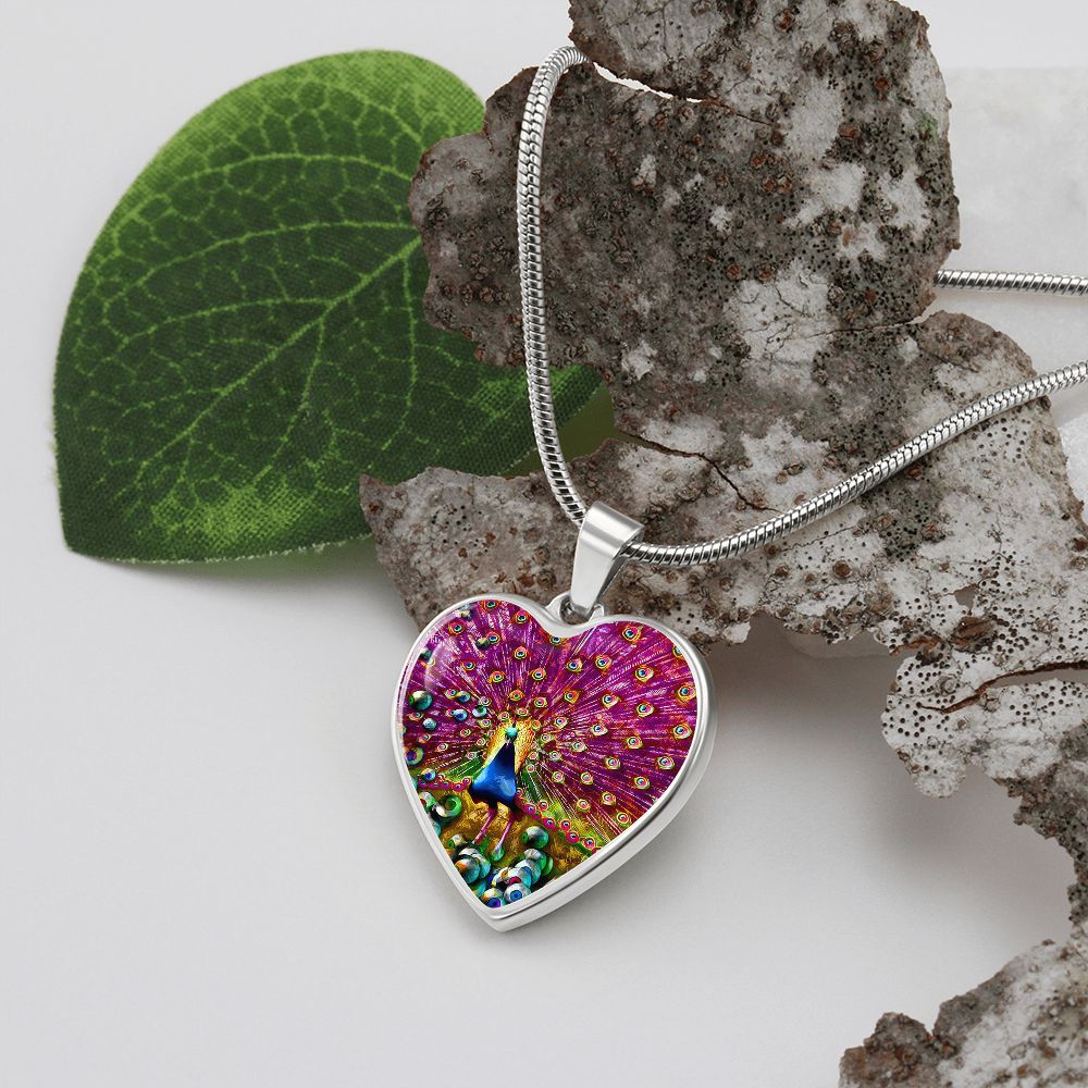 Peacock 1 Heart Necklace - Crystallized Collective
