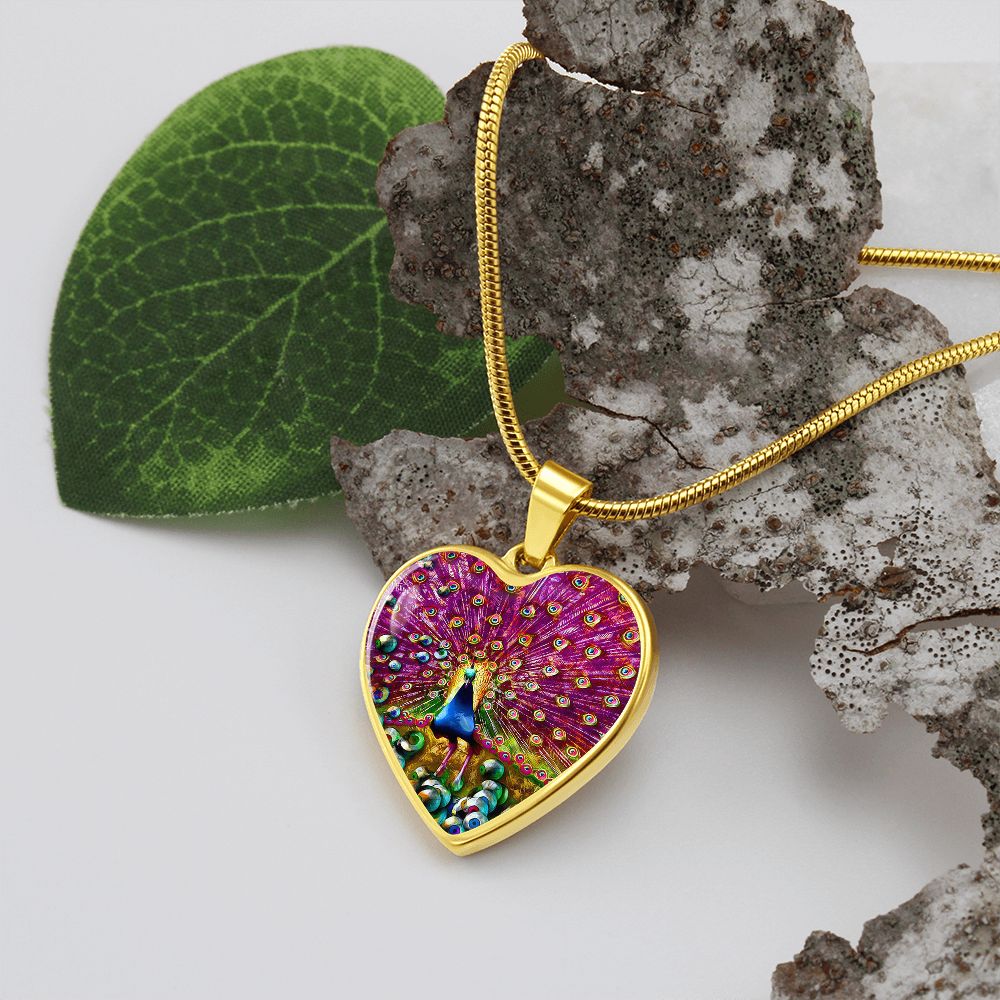 Peacock 1 Heart Necklace - Crystallized Collective