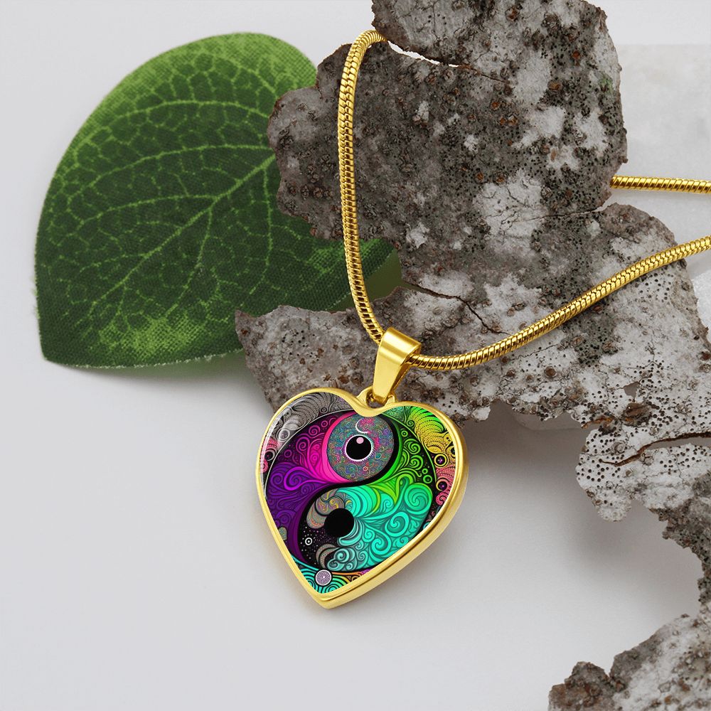 Psychedelic Yin Yang Heart Necklace - Crystallized Collective