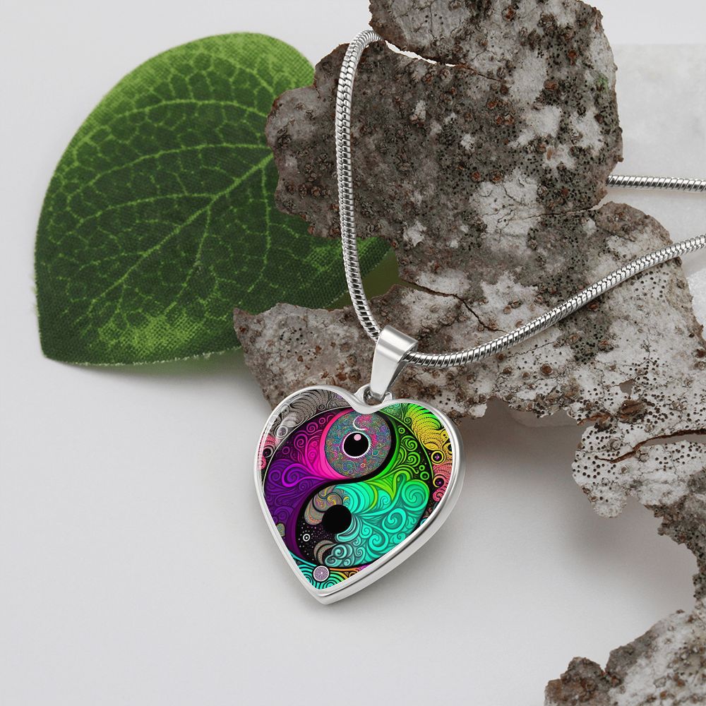 Psychedelic Yin Yang Heart Necklace - Crystallized Collective