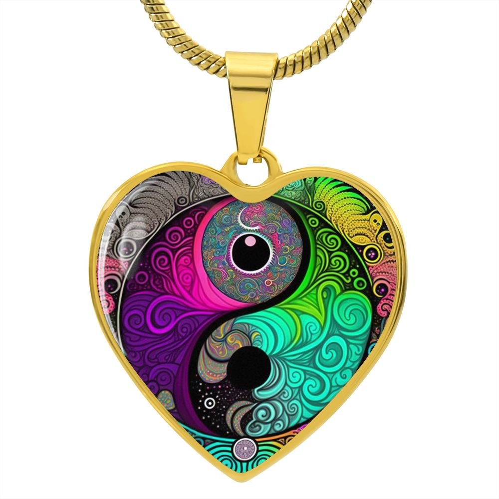 Psychedelic Yin Yang Heart Necklace - Crystallized Collective