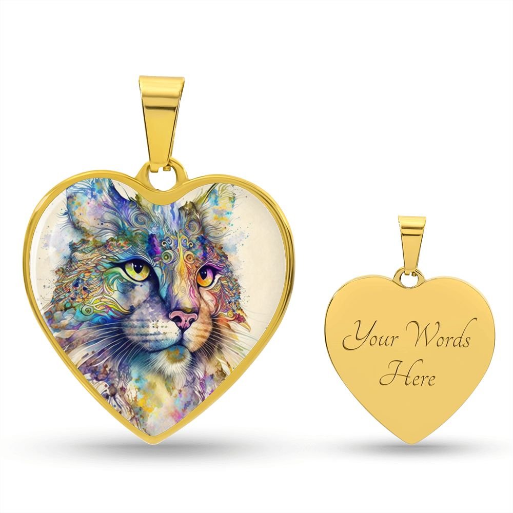 Watercolor Cat Heart Necklace - Crystallized Collective
