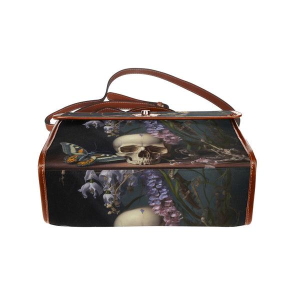 artistic skull flowers Canvas Satchel Bag - Crystallized Collective