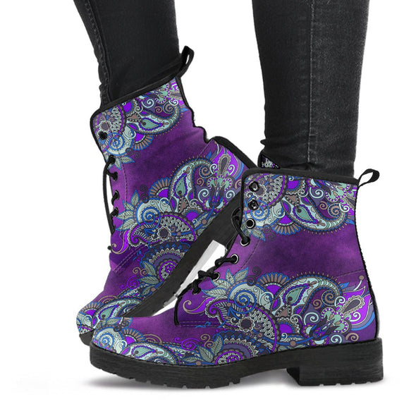 Blue Purple Paisley HandCrafted Boots - Crystallized Collective