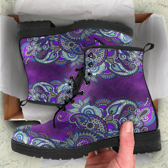 Blue Purple Paisley HandCrafted Boots - Crystallized Collective