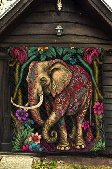 Boho Jungle Elephant Premium Quilt - Crystallized Collective
