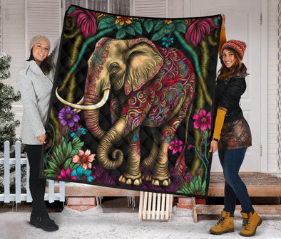 Boho Jungle Elephant Premium Quilt - Crystallized Collective