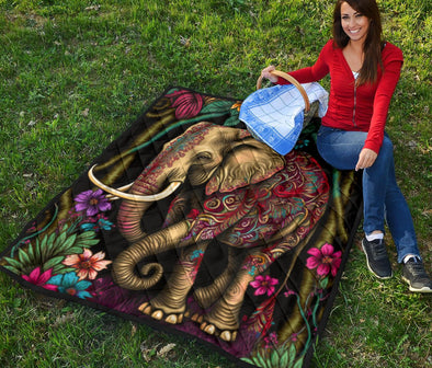 Boho Jungle Elephant Premium Quilt - Crystallized Collective