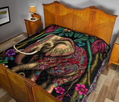 Boho Jungle Elephant Premium Quilt - Crystallized Collective