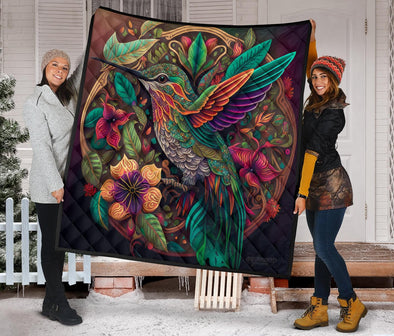 Boho Psychedelic Hummingbird Premium Quilt - Crystallized Collective