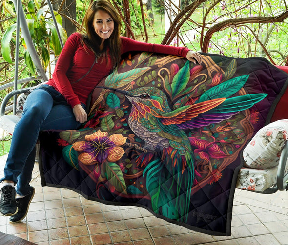 Boho Psychedelic Hummingbird Premium Quilt - Crystallized Collective