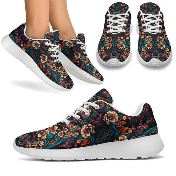 Butterfly and Flowers Sporty Cottagecore Sneakers - Crystallized Collective
