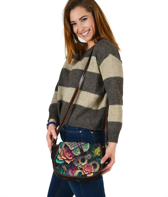 Butterfly Flowers 2 Canvas Saddle Bag - Crystallized Collective