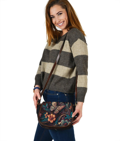 Butterfly Flowers Canvas Saddle Bag - Crystallized Collective