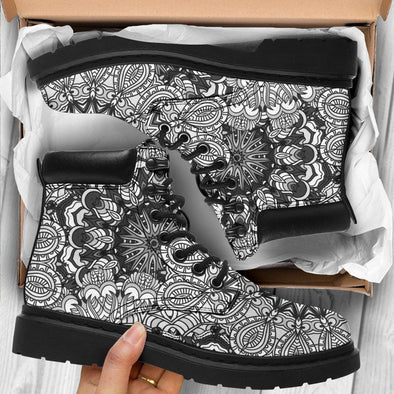 Clearance Line Art Mandala Suede Boots - Crystallized Collective