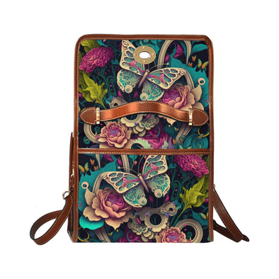 Colorful Butterfly Flowers Canvas Satchel Bag - Crystallized Collective