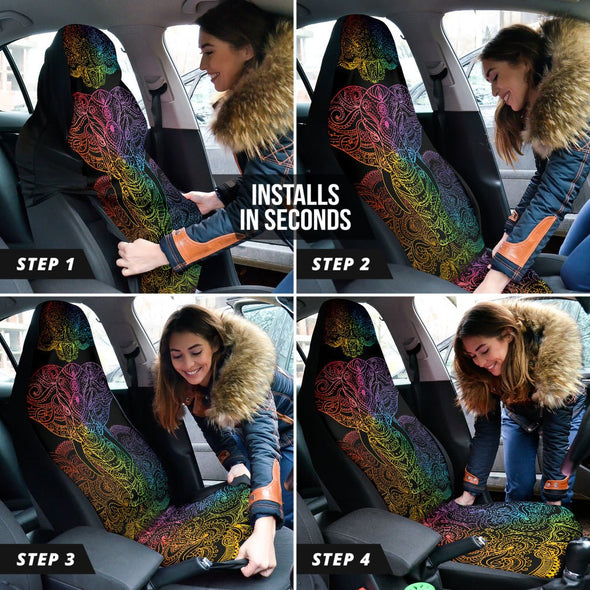 Colorful Elephant Mandala Car Seat Covers - Crystallized Collective