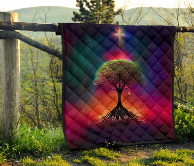 Colorful Galaxy Tree of Life Premium Quilt - Crystallized Collective