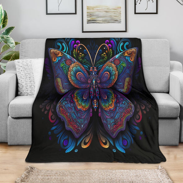 Colorful Psychedelic Butterfly Premium Blanket - Crystallized Collective
