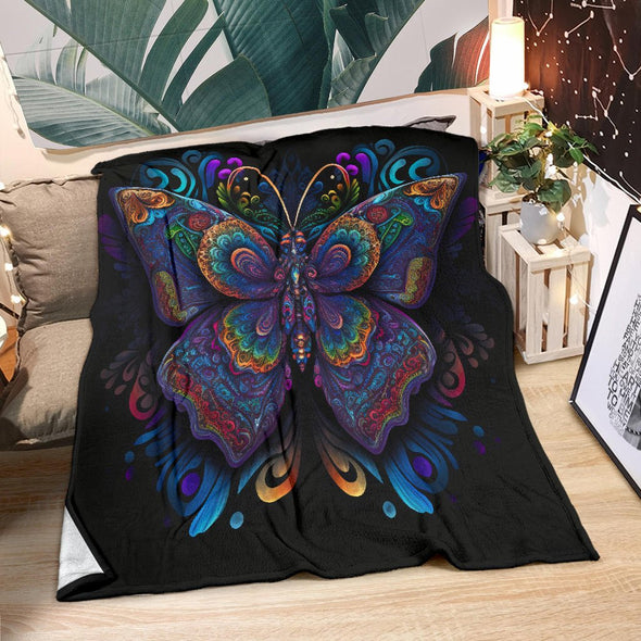 Colorful Psychedelic Butterfly Premium Blanket - Crystallized Collective