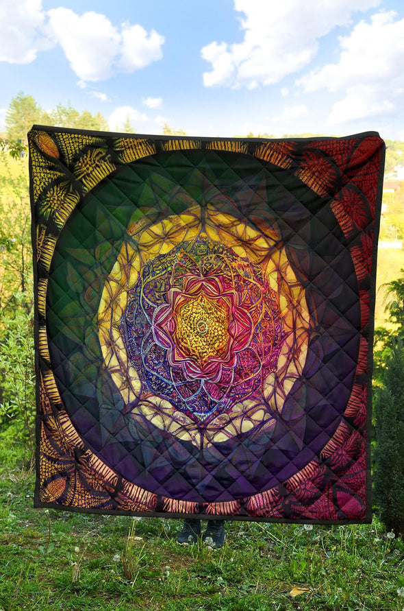 Colorful Psychedelic Mandala Premium Quilt - Crystallized Collective