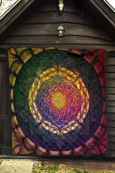 Colorful Psychedelic Mandala Premium Quilt - Crystallized Collective