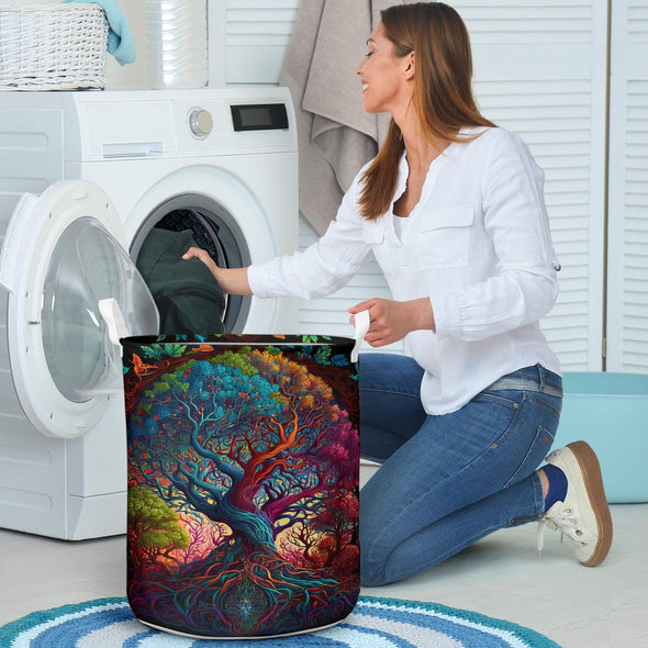 Colorful Psychedelic Tree of Life Laundry Basket - Crystallized Collective