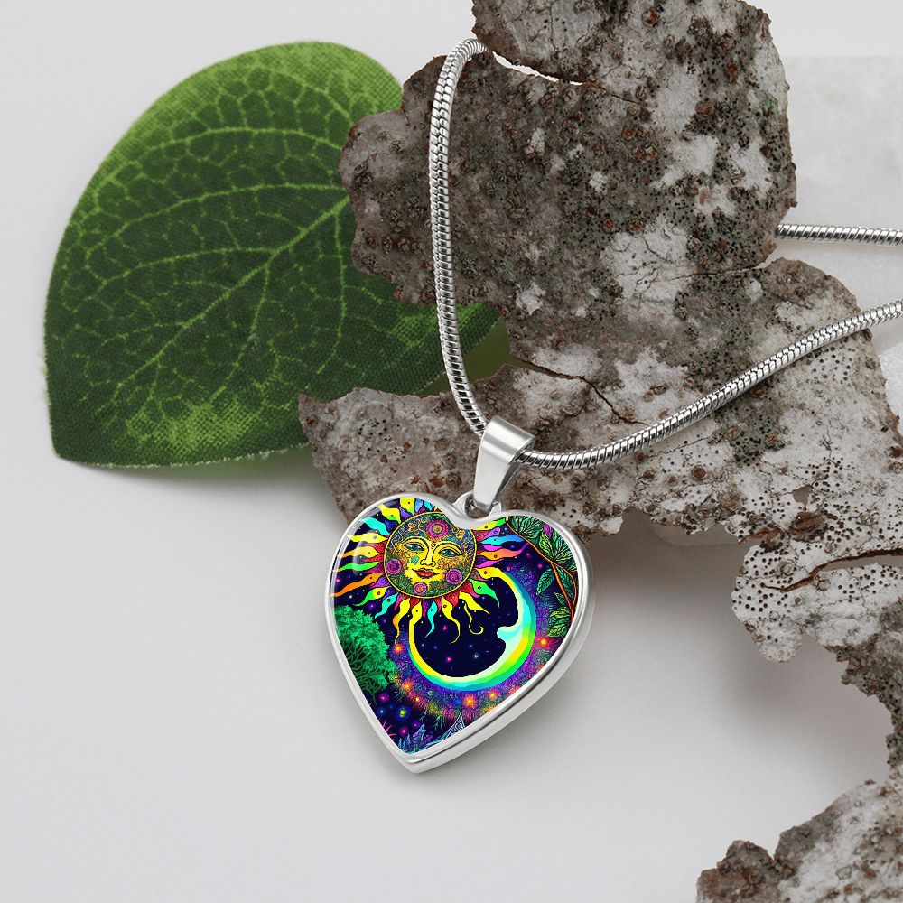 Colorful Sun and Moon Heart Necklace - Crystallized Collective