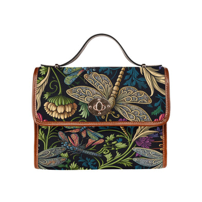 Cottagecore Dragonflies and Flowers1 Canvas Satchel Bag - Crystallized Collective