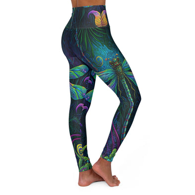 Dragonfly Jungle Vines: Ornate & Colorful High Waist Yoga Legging - Crystallized Collective