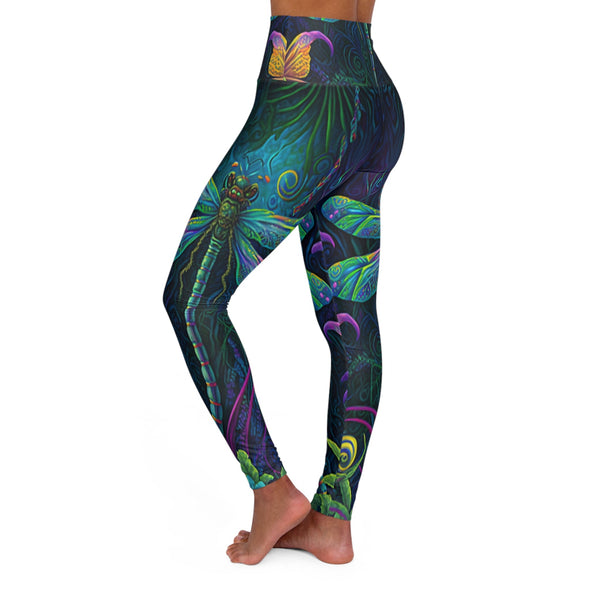 Dragonfly Jungle Vines: Ornate & Colorful High Waist Yoga Legging - Crystallized Collective
