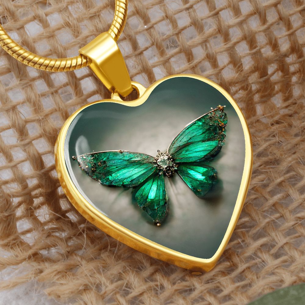 Emerald Butterfly Heart Necklace - Crystallized Collective