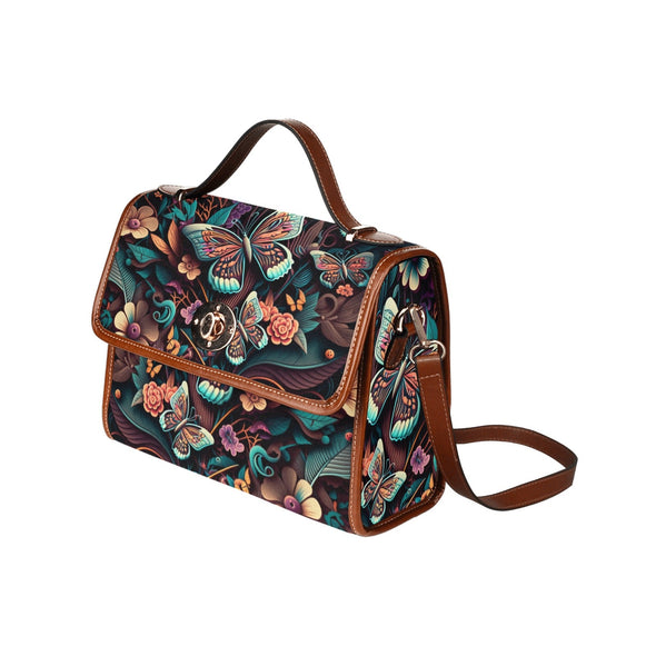 Floral Butterfly Symphony Canvas Satchel Bag - Crystallized Collective
