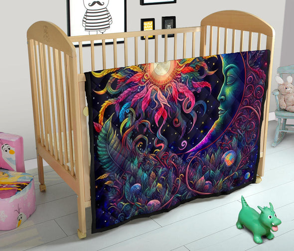 Psychedelic Sun and Moon Jungle Vines Premium Quilt