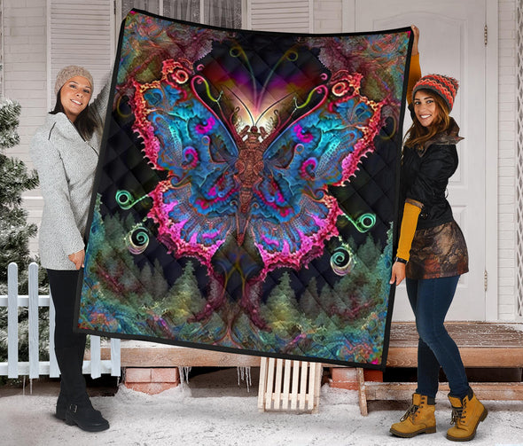Psychedelic Fractal Butterfly Premium Quilt