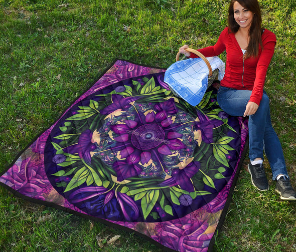 Purple Jungle Vines Mandala Premium Quilt