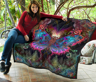 Psychedelic Fractal Butterfly Premium Quilt