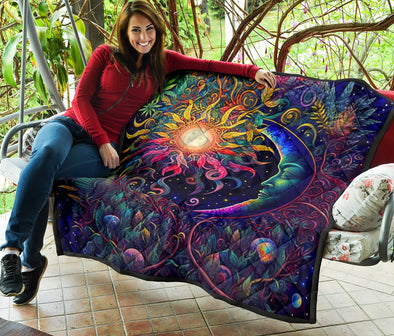 Psychedelic Sun and Moon Jungle Vines Premium Quilt